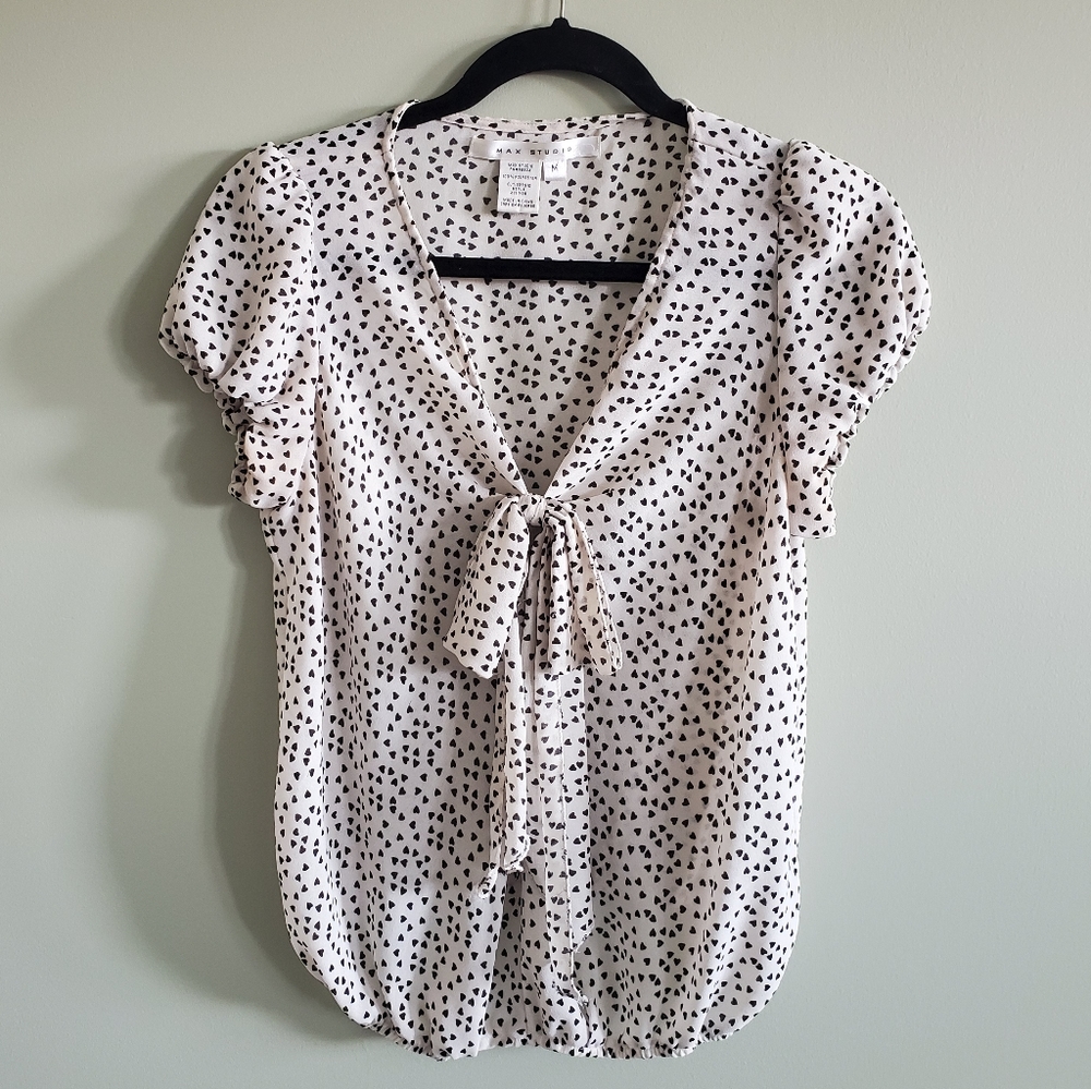 Max Studio Beige Front Tie Blouse Size M